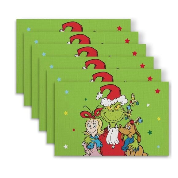 Set of 6 Grinch Cindy Lou and Max Christmas Table Placemats - Picture 1 of 5